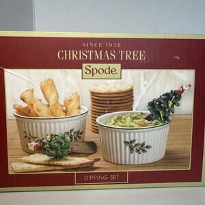 Spode Christmas Tree Dipping Set 2 Ramekins 2 Spreaders NEW